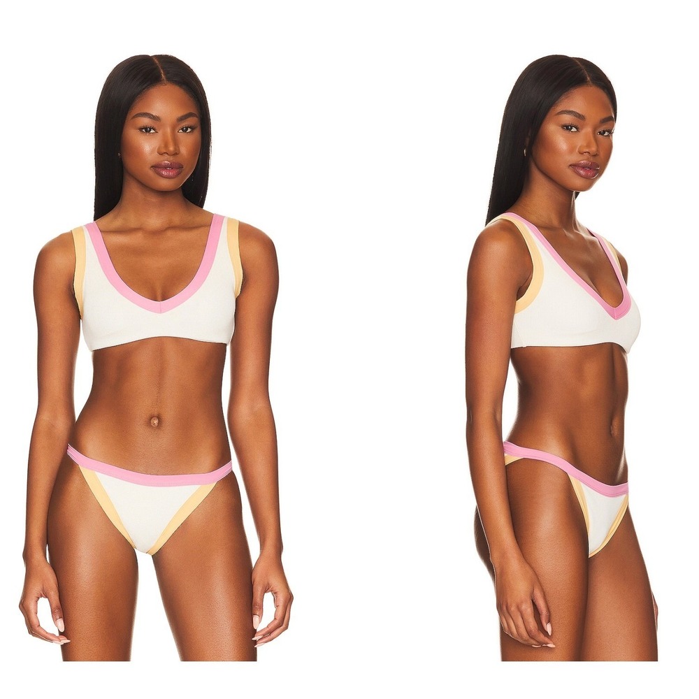 Brand‎ New L*SPACE LALA Ribbed Cream Pink & Orange Vacay Bikini Set Size M